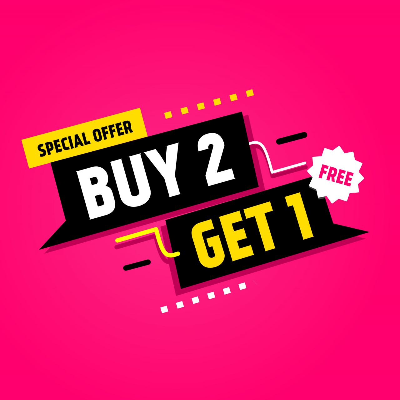 Buy 2 Get 1 Free, banner. Sale banners design template. Special offer ...